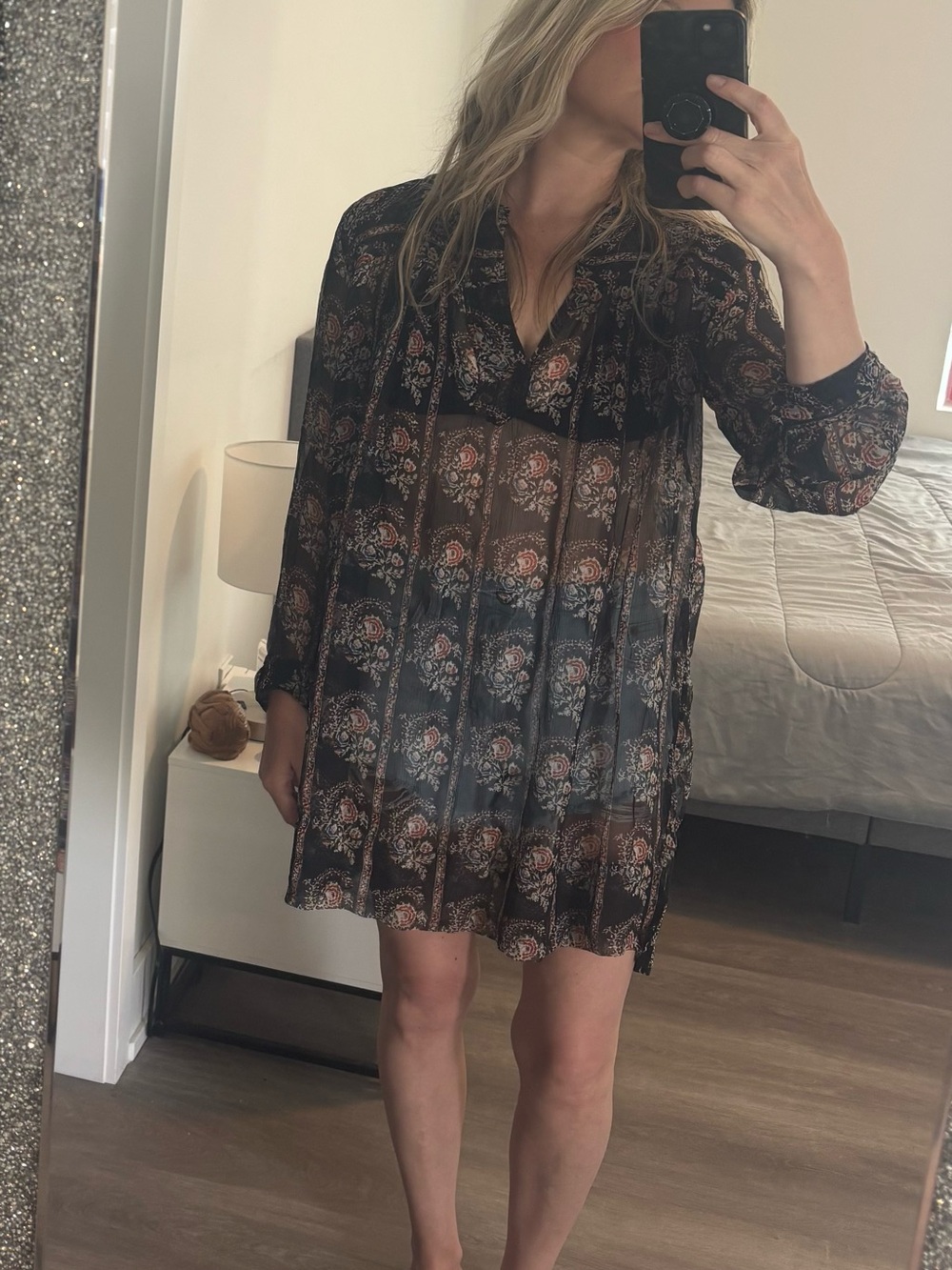 Isabel Marant Black Sheer Floral Mini Dress